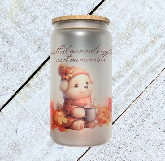 16oz Frosted Fall " Smallest Moments" Glass Tumbler