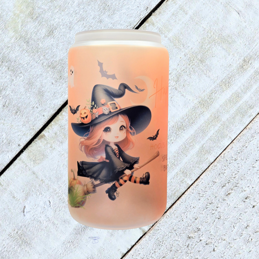 16 oz Frosted Halloween "Little Witch" Glass Tumbler